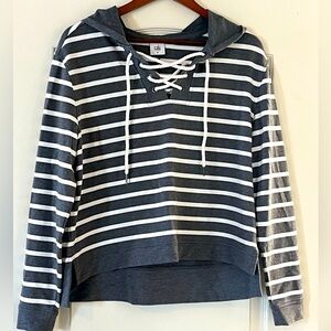 CAbi Navy and White Striped Lace-Up Hoodie